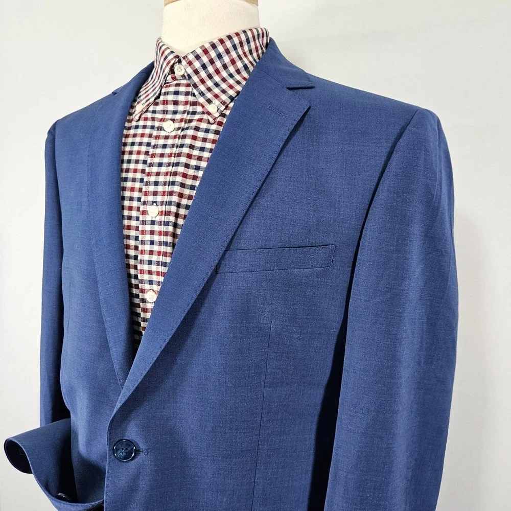 Calvin Klein Men's Sport Coat Blazer Two Button Navy Blue Wool Spandex Size 44L